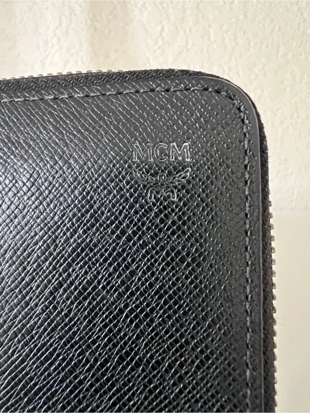 MCM Black Zip-Around Saffiano Wallet with Silver Hardware Accents